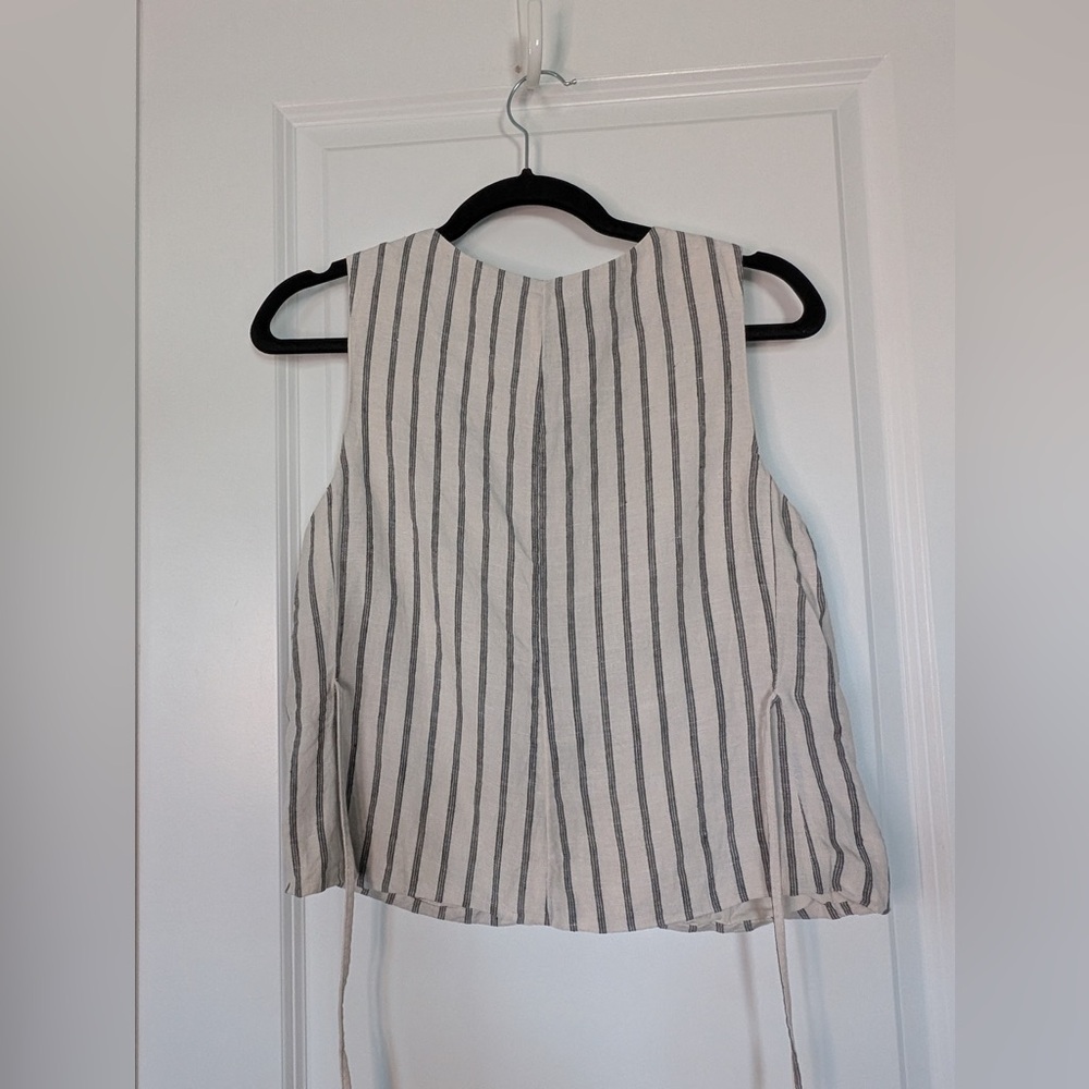J. Crew Women’s Crewneck Vest Striped Linen Beige Size 6 - Picture 3 of 9